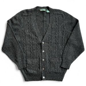 Vintage 80s Marc Lewis Dark Gray Shetland Wool Cardigan Sweater